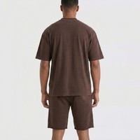 Ensemble d'été marron chocolat premium pour homme – T-shirt décontracté à épaules tombantes et short assorti – Respirant 100 % coton – Style contemporain et minimaliste