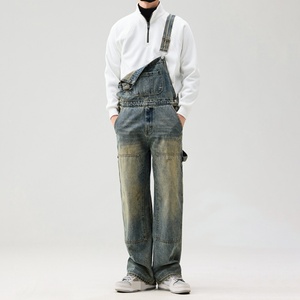Private Labeling Trending New <b>Mens</b> Plus Size Loose Fit Overalls Adjustable Strap Button Detail Cuffed Cropped Fit Work <b>Dungarees</b> - Product Image 3