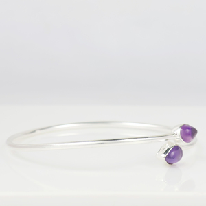 Wholesale 925 Sterling Silver Natural Amethyst Gemstone Teardrop Cuff Bangle Boho Minimalist Two <b>Stone</b> <b>Bracelet</b> Fashion Jewelry - Product Image 2