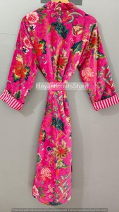 Robe longue pour femme à imprimé floral, manches trois quarts, col en V, longueur complète, style décontracté, en velours doux, style enveloppant avec lien - Product Image 2