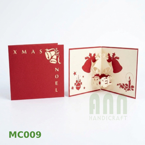 การ์ดพับลายระฆังคริสต์มาสพิมพ์ 3 มิติ MC009 การ์ดทำมือสำหรับงานแต่งงาน วันเกิด การ์ดขอบคุณ ของที่ระลึกทำจากกระดาษ การ์ดอวยพรแบบไดคัทเคลือบด้าน - Product Image 1