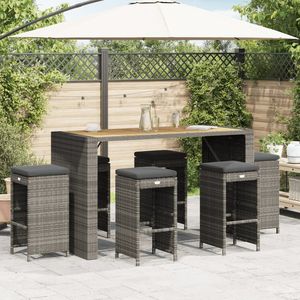 Ensemble de 6 tabourets de bar de jardin en rotin PE gris avec structure en acier thermolaqué, élégant mobilier de salle à manger d'extérieur - Product Image 1