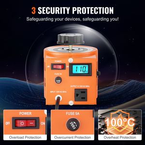 Trasformatore di Tensione Variabile Automatico 500VA, 3.84 Amp, Ingresso 110V, Uscita 0-130V, Regolatore di Tensione AC con Display LCD, 4 Fusibili Extra - Product Image 4