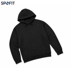 SPOFIT Men's Solid <b>Black</b> Hooded Sweatshirt 100% Cotton Fleece Casual Regular Fit Autumn <b>Hoodie</b> - Product Image 5