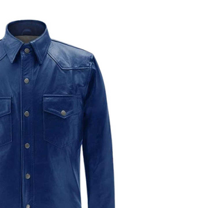 Classic Style Genuine Leather Men's Brown Shirt Summer Solid Front Logo Finished Breathable Made to Order - Product Image 3