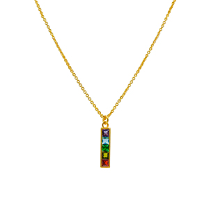 Colgante de Barra con Piedra de Nacimiento |   Cadena de Cuerda de Latón Chapada en Oro de 18K con Corte Cuadrado de Múltiples Piedras Preciosas, Joyería Hecha a Mano para Regalo - Product Image 2