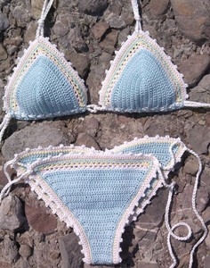 Ensemble de bikini au crochet fait main en bleu clair Sea Foam - Product Image 3