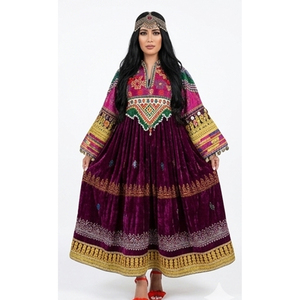 Purple Velvet <b>Kurti</b> Embroidered Sleeves Hem Traditional Indian Pakistani Wedding Wear Women's Loose Fit Midi Afghan Kuchi Dress - Product Image 4