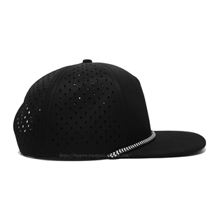 Wholesale Blank Rope Laser Cut Cap Structured 5 Panel Snapback Adjustable <b>Flat</b> Bill Baseball <b>Hat</b> Perforated Sports <b>Hat</b> OEM - Product Image 3