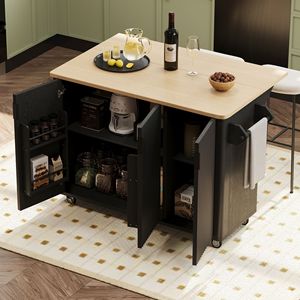 51\" Fluted Kitchen Island Drop Leaf Farmhouse Accent Rolling Kitchen Cart Internal Storage Rack Targeted Audience Kitchen - Product Image 3
