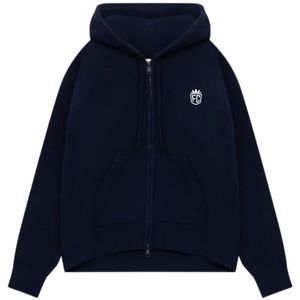 Navy Knit Zip Through Hoodie with Embroidered Logo Comfortable Stylish Streetwear Premium Knitwear for Men Perfect for Casual - Product Image 1