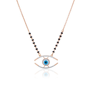 Collar de Boda con Diamante Natural, Mangalsutra, Color H-I, Claridad VS-SI, Corte Brillante Redondo, Perla Negra Sagrada Extraída de la Tierra - Product Image 2