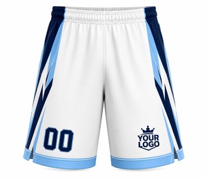 Ensemble d'uniformes de basketball personnalisés sublimés, blanc et bleu, maillot sans manches et short, unisexe adulte, anti-transpiration, 100% polyester - Product Image 3