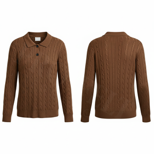 Polo de punto extragrande personalizado de manga larga para hombre, estilo urbano, corte holgado, hombros caídos, moderno, informal y a la moda. - Product Image 3