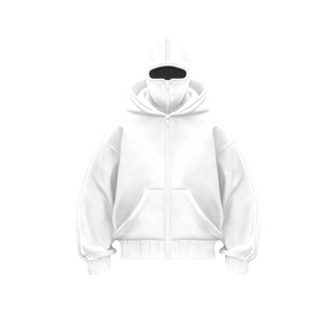 Vente en gros de sweats à capuche balaclava personnalisés avec broderie, double capuche, style ninja, double couche, demi-zip, 100% coton, hiver, grande taille, poids lourd - Product Image 2