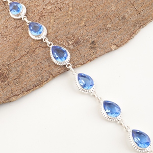 Pulseras de Moda de Plata de Ley 925 con Tanzanita Azul en Forma de Pera con Corte Facetado y Diseño de Tenis con Engaste de Bisel en Latón - Product Image 3