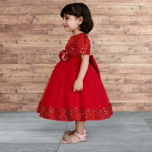 Robes de fille rouges personnalisées pour mariage, broderie de paillettes avec nœud, robes de luxe pour enfants, fête d'anniversaire, événements formels, banquet - Product Image 3