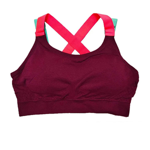 Womens Color Block Criss <b>Cross</b> Back Sports Bra Yoga Running Fitness Workout Crop <b>Top</b> Breathable Activewear Training Wear - Product Image 1