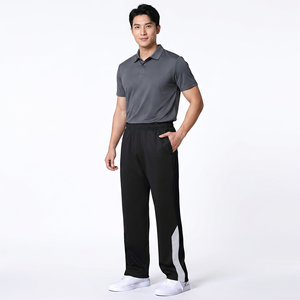 Pantalon droit noir pour homme avec empiècement latéral blanc, taille élastique, respirant, en polyester, pour le loisir, collection printemps adulte - Product Image 3