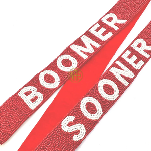 Sangle de sac à main en toile de polyester brodée de perles rouge cramoisi et blanc Boomer Sooner avec clip doré, accessoire de sac à bandoulière OEM - Product Image 4