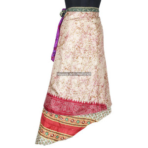 New Exclusive Two Layered Reversible New Indian Around Silk Sari <b>Wrap</b> <b>Skirts</b> Women Wear Vintage Silk Sari Long Length <b>Wrap</b> Magic - Product Image 3