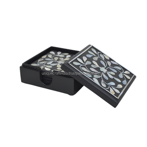 ที่รองแก้วทรงสี่เหลี่ยมทำมือแม่จากมุกชุดดีไซน์โมเสกที่ทันสมัยจำนวน4ชิ้นสำหรับการตกแต่งโต๊ะและบ้าน - Product Image 1