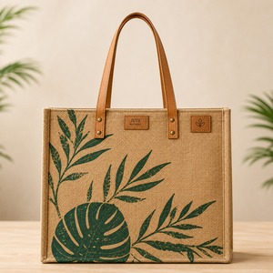 Grand sac fourre-tout en jute avec fermeture éclair et poignée d'épaule, réutilisable pour le shopping, les voyages, les activités de plein air et la plage - Cadeau pour mariages/expositions - Product Image 5