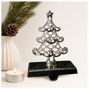 Luxury Silver Metal Christmas Tree <b>Stocking</b> <b>Holder</b> With Crystals Heavy Duty Weighted Mantel Hanger For Holiday Fireplace Decor - Product Image 4