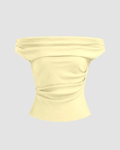 เสื้อเปิดไหล่ผูกเชือกโชว์เอวลอยสุดเซ็กซี่ทรงสลิมฟิตสีพื้นสำหรับฤดูใบไม้ผลิ-ฤดูร้อนสไตล์คลับเสื้อครอปสำหรับสตรี - Product Image 5