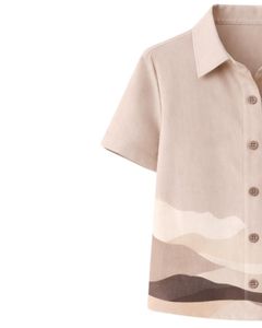 Customized Womens Beige Landscape Print Two Piece Co Ord Set <b>Short</b> Sleeve Button Shirt With <b>Wide</b> <b>Leg</b> Pants Casual Summer Wear - Product Image 2