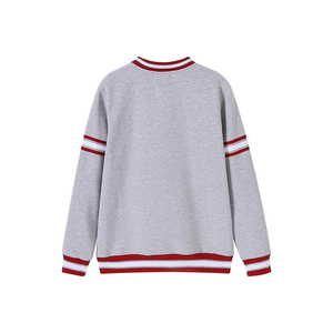 Sweat-shirt unisexe gris chiné de haute qualité, motif sororité et fraternité, col rond, rayures rouges et blanches, coupe oversize, vente en gros 2026 - Product Image 3