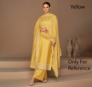 Conjunto de salwar kameez de seda amarilla con dupatta bordada, ropa tradicional india para bodas, para mujer, completamente cosido. - Product Image 1