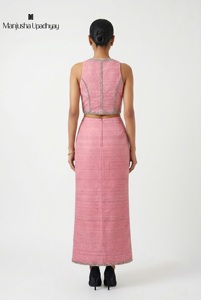 Stylish Rose Pink Handcrafted Women Waistcoat with Matching Slit Skirt for Boutique Fashion Party and Special Occasion Wear - Product Image 5