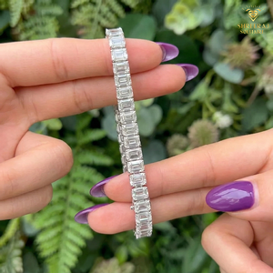 SHREERAJ SOLITAIRE Pulsera de tenis con diamantes cultivados en laboratorio, corte esmeralda, oro blanco de 14K, claridad VVS blanca, diseño HipHop para mujer, IGI - Product Image 2