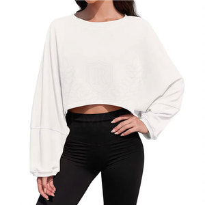 OEM Service Winter Custom Logo <b>White</b> <b>Cropped</b> <b>Long</b> <b>Sleeve</b> Pullover Sweatshirt Crewneck Breathable Eco-Friendly Fleece Women - Product Image 2