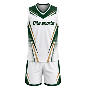 Ensemble Maillot et Short de Volleyball Blanc et Vert Sans Manches Sublimé – Tenue Sportive Professionnelle pour Équipe - Product Image 2