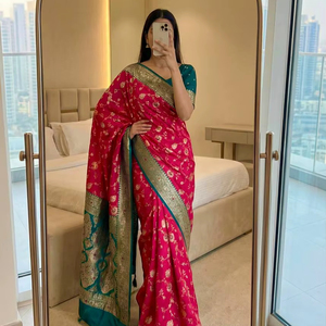 Sari Banarasi Meenakari de qualité supérieure dans 13 couleurs éblouissantes - Product Image 1