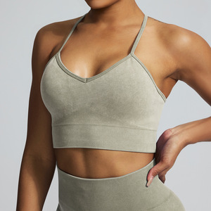 Sujetador deportivo de yoga de secado rápido para mujer, con efecto lavado a la arena, absorbente de impactos, para fitness al aire libre y running, con hermoso detalle en la espalda. - Product Image 4