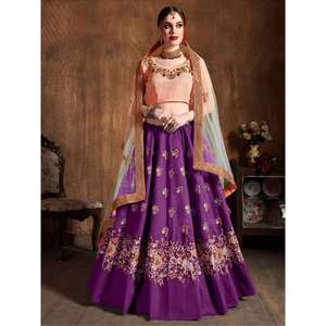 ด้ายสีม่วงที่สวยงามทำงานผ้าไหมดิบ lehenga choli กับ dupatta - Product Image 1
