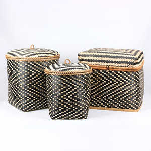 Cestas de bambú para ropa sucia, cestas tejidas sostenibles con tapa, elegantes contenedores organizadores de almacenamiento. - Product Image 1