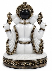Handcrafted Resin Ganesha <b>Statue</b> White Religious Asian Zen Design <b>Gold</b> Tone Desk Decor Home Office Gift - Product Image 5