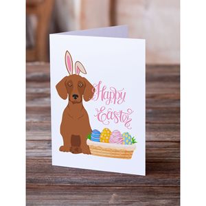 Whimsical A7 Size 5x7 Red Dachshund <b>Easter</b> Greeting <b>Cards</b> <b>Pack</b> of 8 Blank Note <b>Cards</b> with Envelopes - Product Image 2