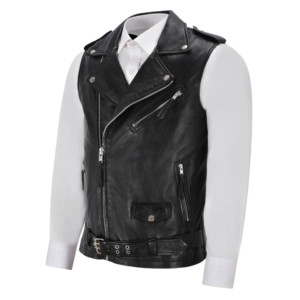 Gilet de moto sans manches en cuir véritable pour homme, en cuir Napa, pour motard, vente en gros, marque privée - Product Image 2