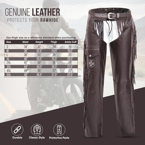 Pantalones de cuero genuino de vaca de grano completo, personalizables, para hombre y mujer, estilo vaquero occidental, para motociclista, hechos a mano, color marrón oscuro, con cordón ajustable. - Product Image 3