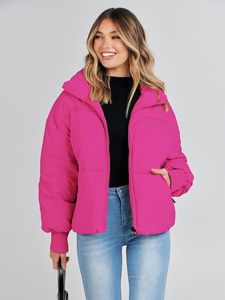 Veste matelassée imperméable en toile rose pour femme, hiver, décontractée, à capuche, manches longues, légère, en duvet, couleur unie, fermeture éclair - Product Image 5