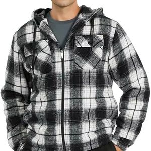 Chemises à carreaux rayées 100% coton pour hommes, confortables, à manches longues, coupe standard, boutonnées, veste en flanelle - Product Image 1