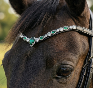 Diadema de Doma de Cuero Verde Esmeralda de Lujo con Cristales y Lágrimas de Diamantes de Imitación, Venta al por Mayor, Fabricante de Artículos de Equitación OEM - Product Image 5