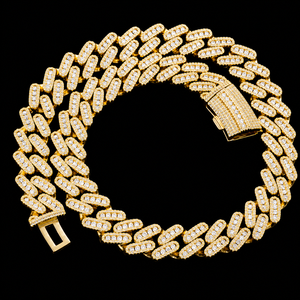 Collar de Cadena Cubana Personalizado en Oro de 14K con Moissanita, Corte Brillante Redondo, Engaste de Diamantes en Canal, Unisex, para Uso Diario - Product Image 1
