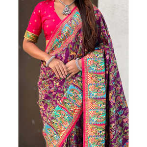 Elite Weaves Darbari Saree Printed with Pure Viscose Silk Wine <b>Party</b> <b>Jumpsuit</b> with Elegant Position Print 750g - Product Image 1