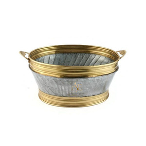 Antique Galvanized Zinc Beverage Tub With Gold Rim And Base Handles Dual Tone Modern Party Wine, <b>Beer</b> For Wedding & Party Serve - Product Image 1